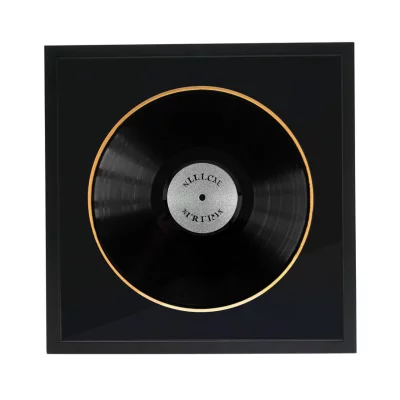 Thumbnail von Schwarzer Schallplattenrahmen für Vinyl-Platte mit schwarzem Doppelpassepartout Schwarz mit Goldkante Bild 3
