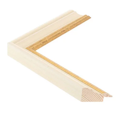 Cadre en bois METRO I - 3,08 - sur mesure blanc ancien avec bord en or | verre standard (2 mm)