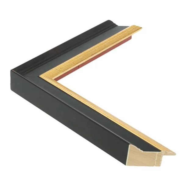 Holz Bilderrahmen ACADEMIE 3,1 42x59,4 cm (A2) | Black with Gold | Normalglas (2 mm)