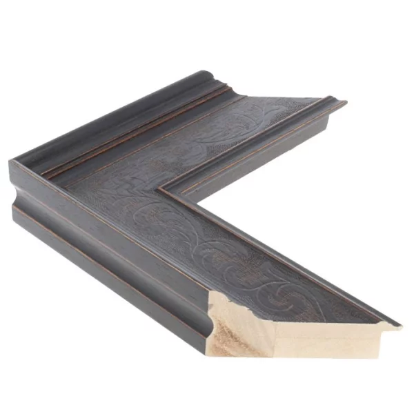 Barockrahmen MAREIS Ornament 6,8 - Sonderzuschnitt French Ebony mit Ornament | Normalglas (2 mm)