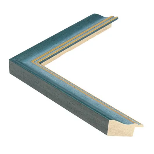 Holzrahmen DAVOS 2,3 - Sonderzuschnitt Blau mit Gold | Normalglas (2 mm)