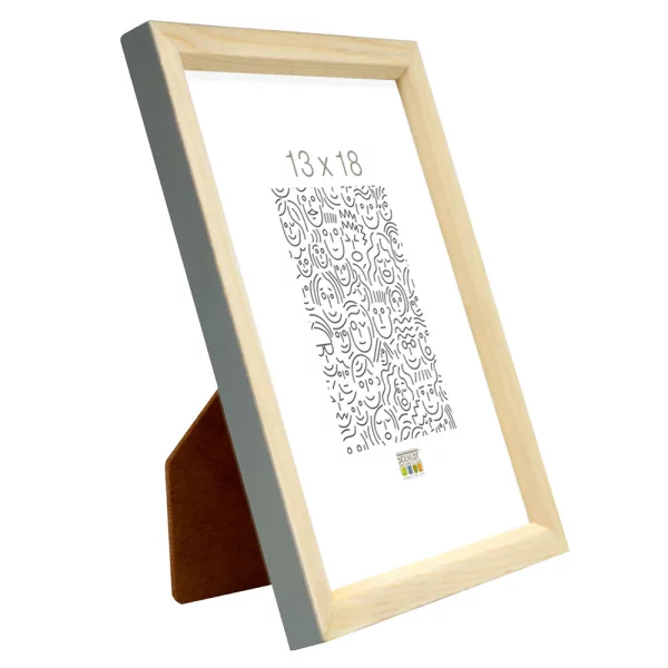Holz Bilderrahmen Ines 9x13 cm | grau-natur | Normalglas (2 mm)