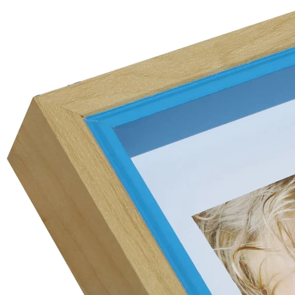 Cadre en bois Peer 20x30 cm | naturel avec bord intérieur bleu | verre standard (2 mm)