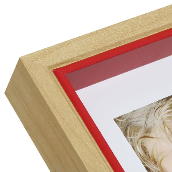 Cadre en bois Peer 10x15 cm | nature avec bord intérieur rouge | verre standard (2 mm)