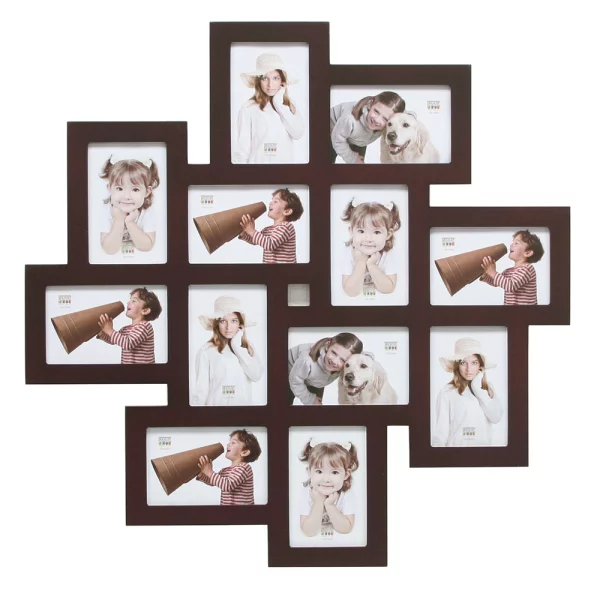 Cadre pêle-mêle Yasmine pour 12 photos 10x15 cm | brun | verre standard (2 mm)