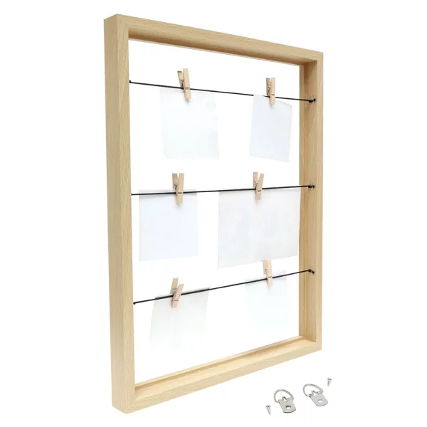 Tableau mémo (MDF) avec pinces à linge 30x40 cm | naturel | sans verre, avec panneau arrière