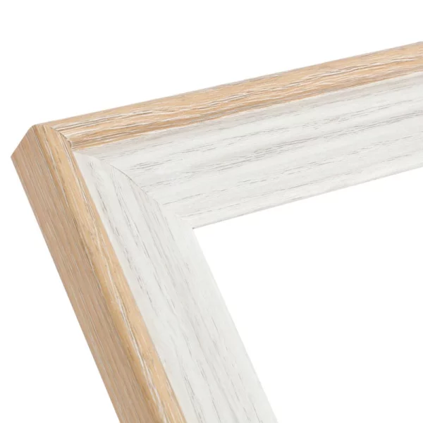 Cadre photo en bois blanc avec bord en bois coloré 10x15 cm | blanc-naturel | verre standard (2 mm)