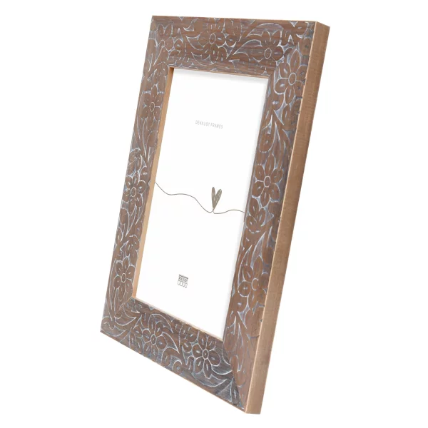 Cadre photo en bois avec motif floral 15x20 cm | brun | verre standard (2 mm)