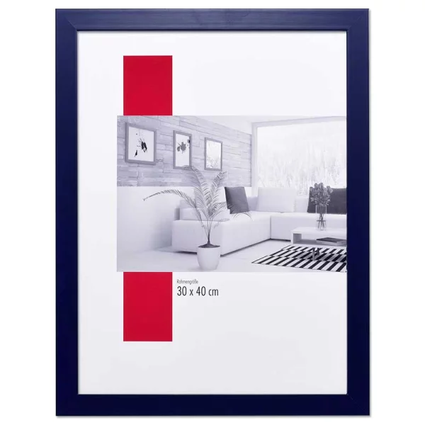 Holz-Bilderrahmen Profil Top Pro Maßanfertigung blau | Kunstglas UV 99 entspiegelt (2 mm)