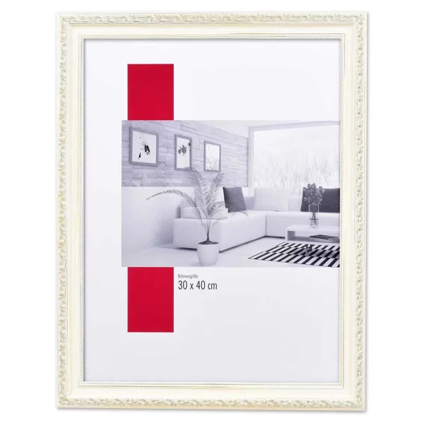 Barock-Bilderrahmen Profil 37 61x91,5 cm | weiß | Normalglas (2 mm)