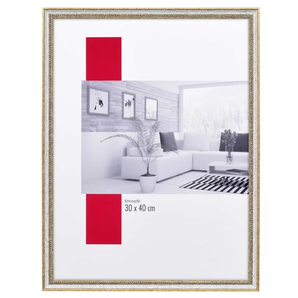 Holz-Bilderrahmen Profil 66 40x60 cm | Weiß-Gold | Normalglas (2 mm)