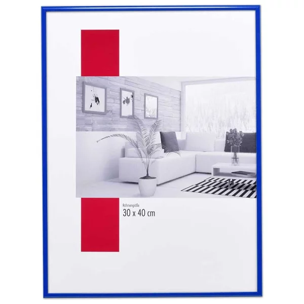 Alu-Bilderrahmen Profil 100 XL Maßanfertigung blau RAL 5010 | Kunstglas UV 99 entspiegelt (2 mm)