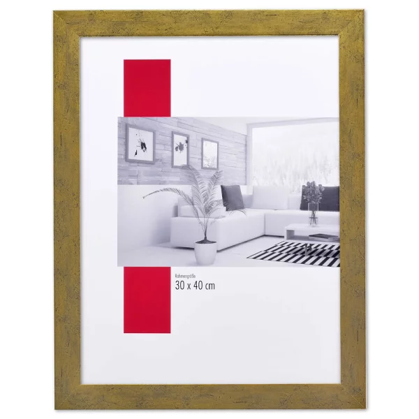 Holz-Bilderrahmen Profil 2310 50x70 cm | Antikgold | Antireflexglas mattiert (2 mm)
