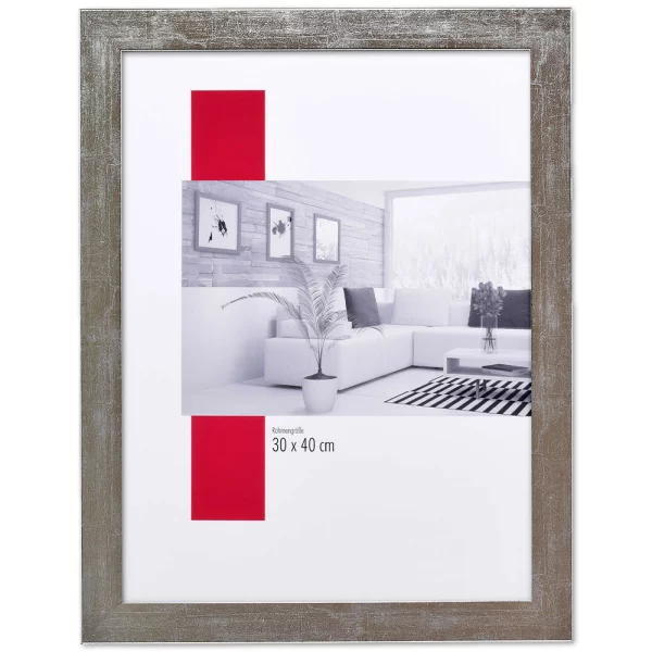 Holz-Bilderrahmen Profil 2310 50x70 cm | Silber hochglanz | Antireflexglas mattiert (2 mm)