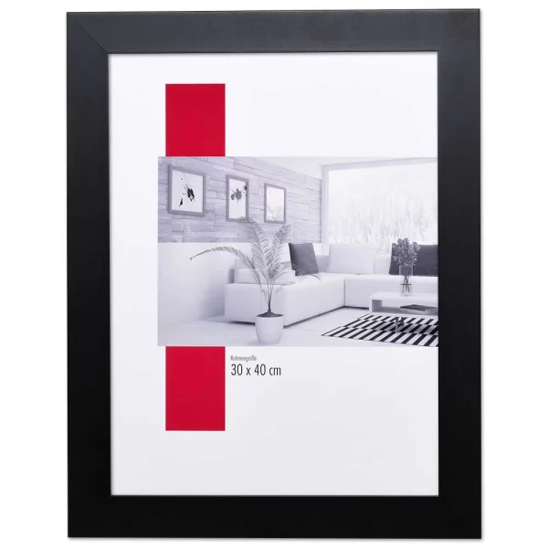 Holz-Bilderrahmen Profil Top Pro breit 30x40 cm | schwarz | Normalglas (2 mm)