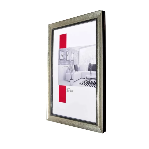 Holz-Bilderrahmen Profil 40 Maßanfertigung silber | Normalglas (2 mm)