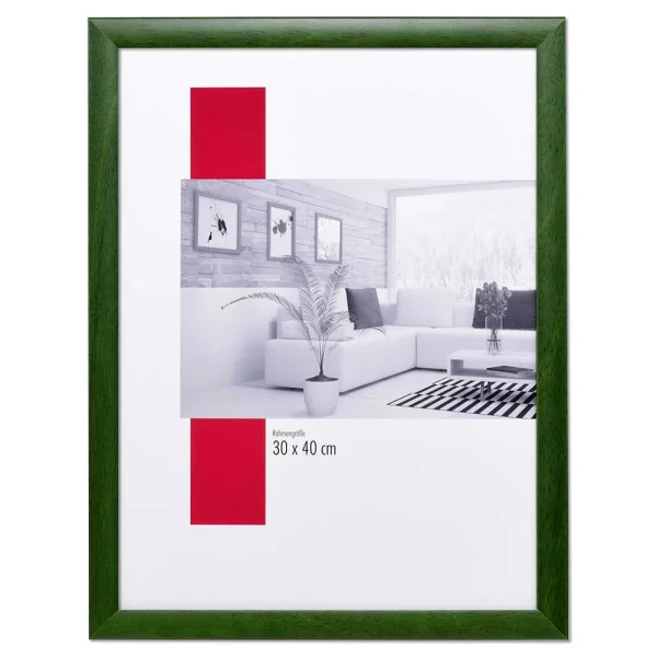 Holz-Bilderrahmen Profil 43 Maßanfertigung tannengrün | Kunstglas UV 99 entspiegelt (2 mm)