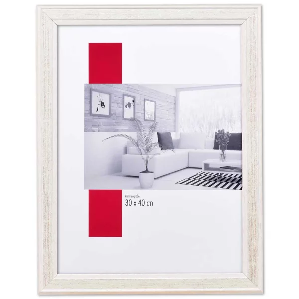 Holz-Bilderrahmen Profil 64 40x50 cm | weiß | Kunstglas UV 99 entspiegelt (2 mm)