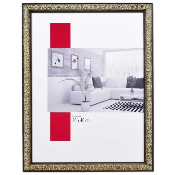 Barock-Bilderrahmen Profil 86 40x60 cm | schwarz-silber | Normalglas (2 mm)