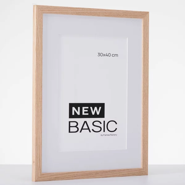 Holz-Bilderrahmen New Basic mit Passepartout 29,7x42 cm (21x29,7 cm) | Eiche | Kunstglas (2 mm)