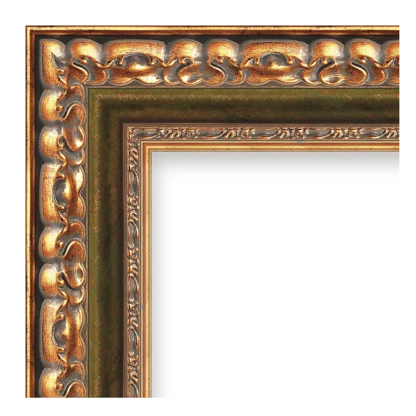 Barock Bilderrahmen Josephine 70x90 cm | grüngold | Kunstglas (1 mm)