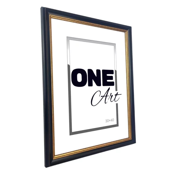 Kunststoffrahmen Krak 50x70 cm | Schwarz mit Gold | Kunstglas (1 mm)