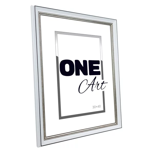 Kunststoffrahmen Krak 10x15 cm | Weiß mit Silber | Kunstglas (1 mm)