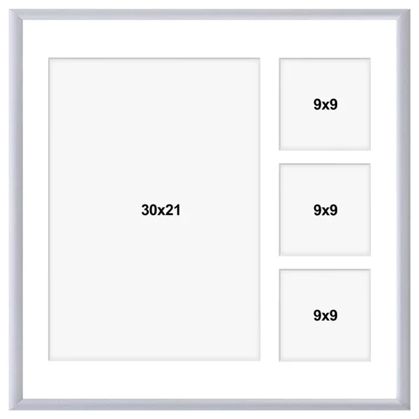 Aluminium Galerie-Bilderrahmen Amelia 40x40 cm (4 Bilder) 40x40 cm (4 Bilder) | silber | Kunstglas (1 mm)