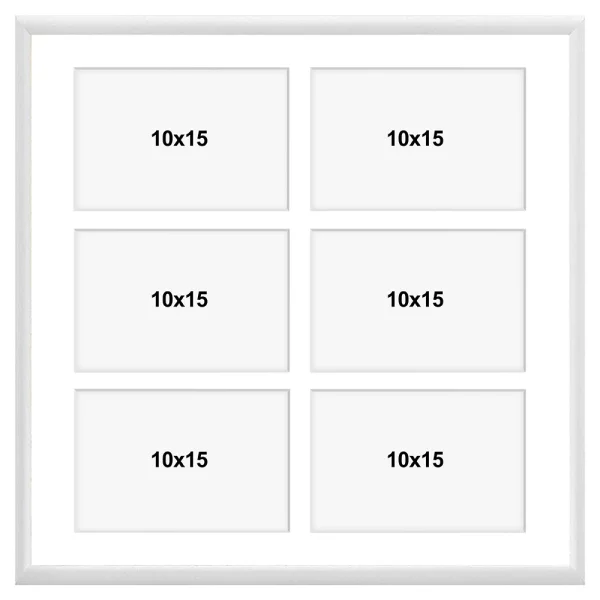 Cadre multi photos en aluminium Amelia pour 6 photos 40x40 cm (6 Bilder) | blanc | verre synthétique (1 mm)