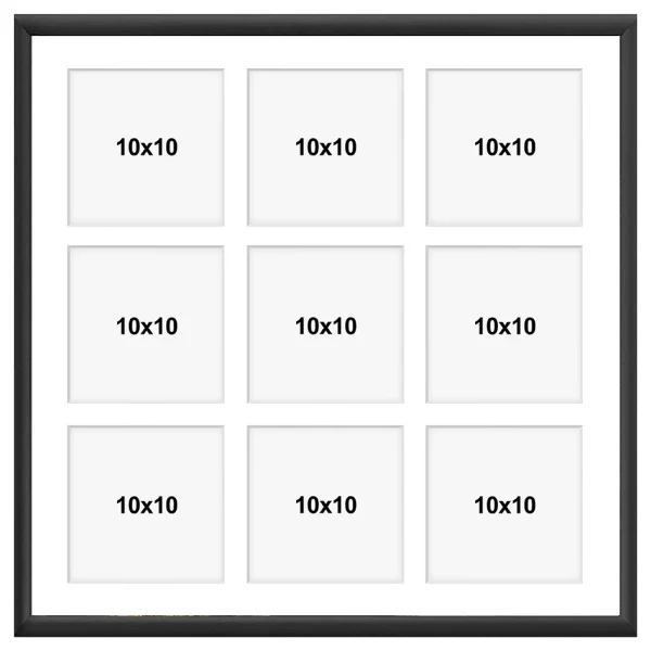 Cadre multi photos en aluminium Amelia pour 9 photos 40x40 cm (9 Bilder) | noir | verre synthétique (1 mm)