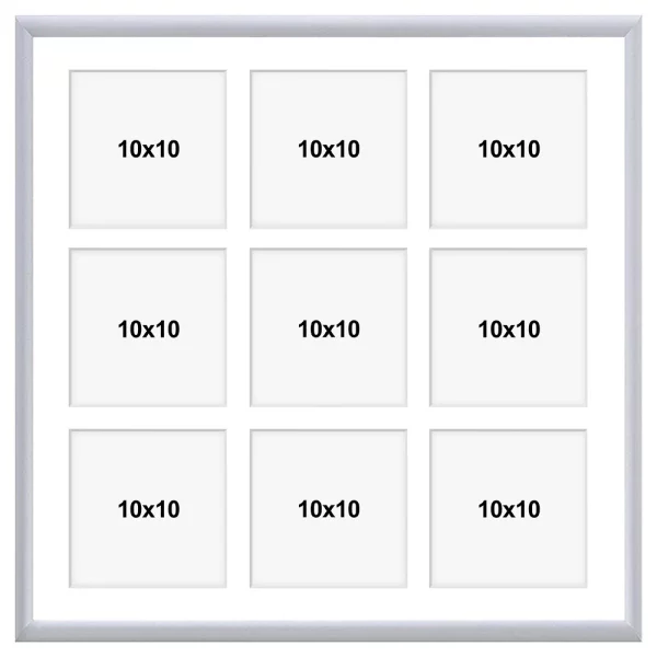 Cadre multi photos en aluminium Amelia pour 9 photos 40x40 cm (9 Bilder) | argent | verre synthétique (1 mm)