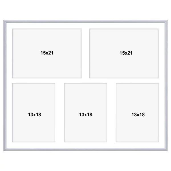 Cadre multi photos en aluminium Amelia pour 5 photos 40x50 cm (5 Bilder) | argent | verre synthétique (1 mm)
