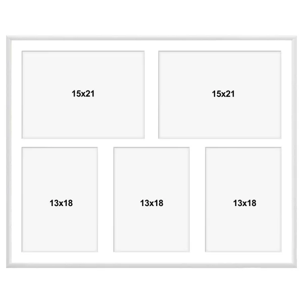 Cadre multi photos en aluminium Amelia pour 5 photos 40x50 cm (5 Bilder) | blanc | verre synthétique (1 mm)
