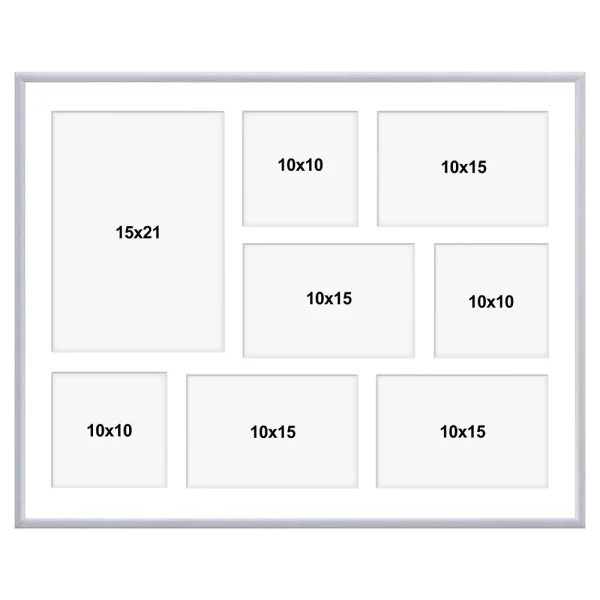 Cadre multi photos en aluminium Amelia pour 8 photos 40x50 cm (8 Bilder) | argent | verre synthétique (1 mm)