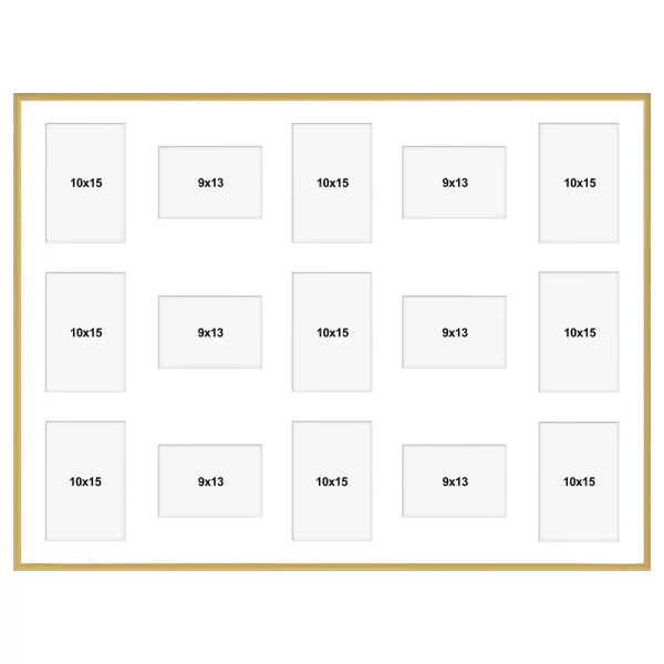 Cadre multi photos en aluminium Amelia pour 15 photos 60x80 cm (15 Bilder) | or | verre synthétique (1 mm)