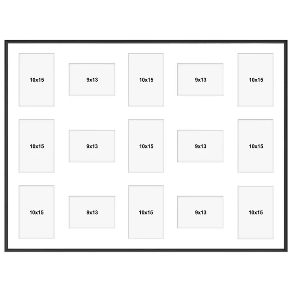 Cadre multi photos en aluminium Amelia pour 15 photos 60x80 cm (15 Bilder) | noir | verre synthétique (1 mm)