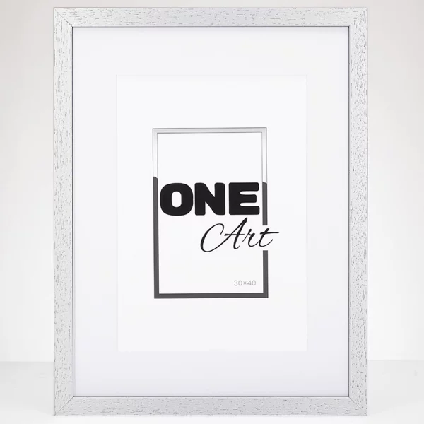 Holz-Bilderrahmen Batino mit Passepartout 29,7x42 cm (21x29,7 cm) | Silber | Kunstglas (1 mm)