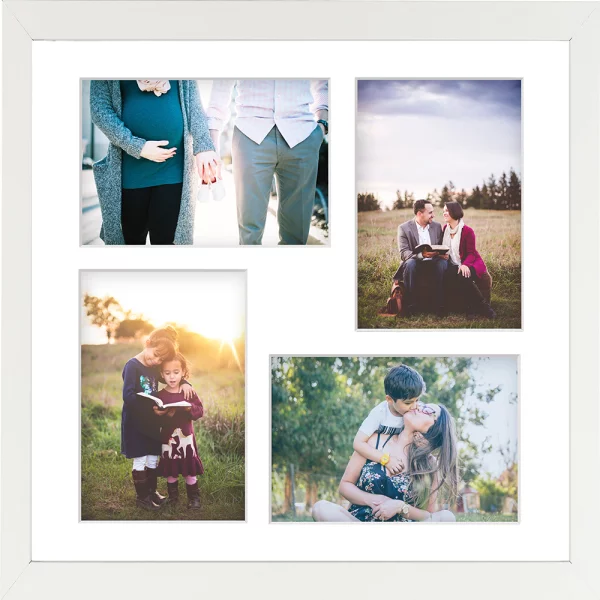 Cadre multi photos en bois (MDF) Hekla 34x34 cm (4 Bilder) | blanc | verre synthétique (1 mm)