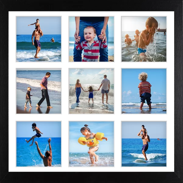 Holz Galerie-Bilderrahmen Hekla (MDF) 40x40 cm (9 Bilder) | schwarz | Kunstglas (1 mm)