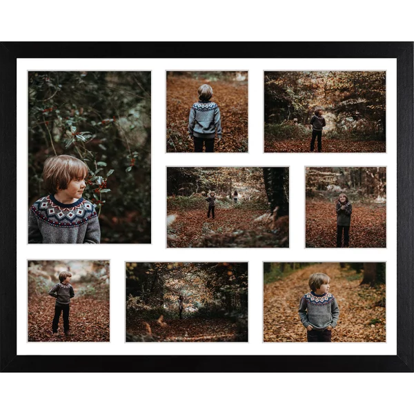 Holz Galerie-Bilderrahmen Hekla (MDF) 40x50 cm (8 Bilder) | schwarz | Kunstglas (1 mm)