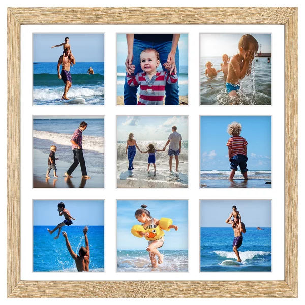 Cadre multi photos en bois (MDF) Hekla 40x40 cm (9 Bilder) | brun clair | verre synthétique (1 mm)