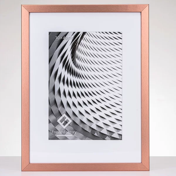 Holz Bilderrahmen Hekla (MDF) Maßanfertigung Rose Gold strukturiert | Kunstglas (1 mm)