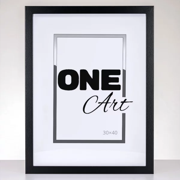 Holz Bilderrahmen Hekla (MDF) Maßanfertigung Schwarz | Kunstglas (1 mm)