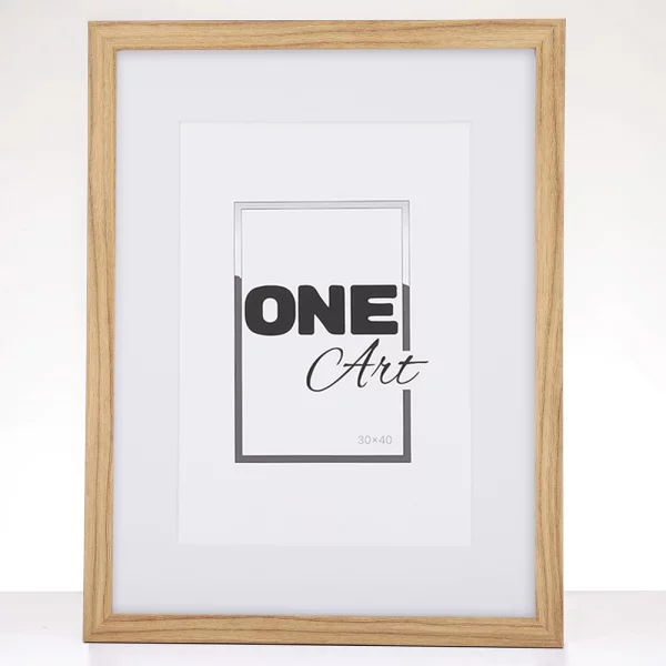 Cadre en bois Hekla (MDF) avec passe-partout 61x91,5 cm (50x70 cm) | chêne | verre synthétique (1 mm)