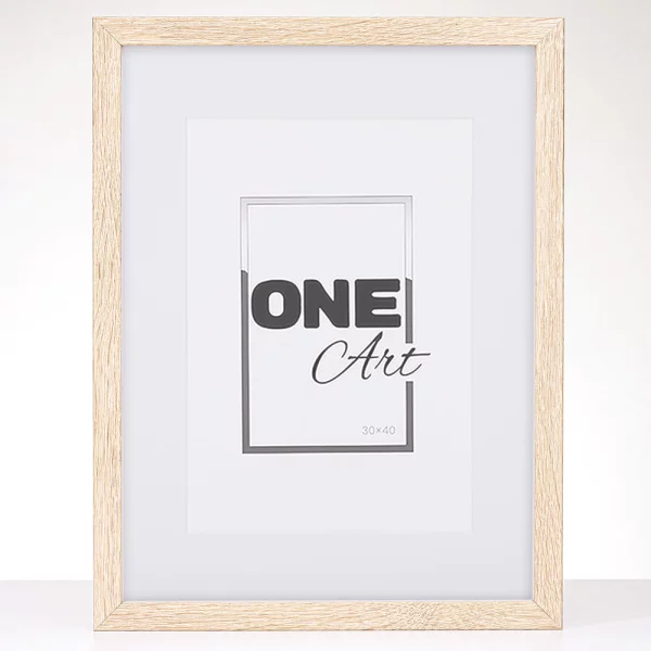 Cadre en bois Hekla (MDF) avec passe-partout 61x91,5 cm (50x70 cm) | naturel | verre synthétique (1 mm)