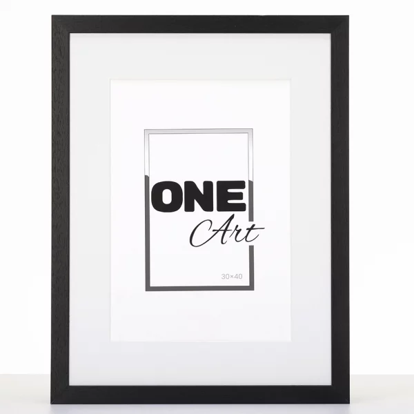 Holz-Bilderrahmen Hekla (MDF) mit Passepartout 10x15 cm (9x13 cm) | Schwarz | Kunstglas (1 mm)