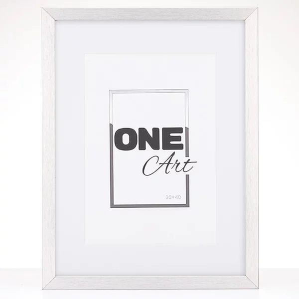 Cadre en bois Hekla (MDF) avec passe-partout 61x91,5 cm (50x70 cm) | argent structuré | verre synthétique (1 mm)