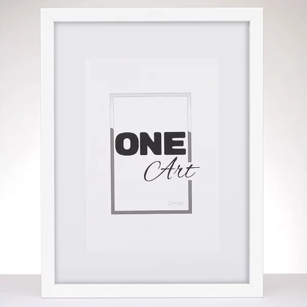 Cadre en bois Hekla (MDF) avec passe-partout 61x91,5 cm (50x70 cm) | blanc | verre synthétique (1 mm)