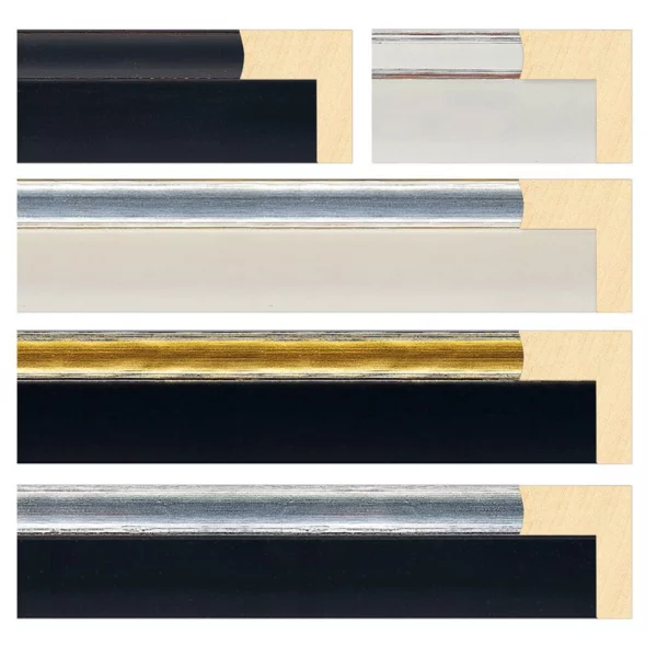 Schattenfugenrahmen Marlena 50x70 cm | Weiß mit silbernem Streifen | Leerrahmen (ohne Glas und Rückwand)