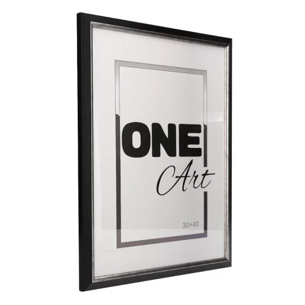 Holz-Bilderrahmen Cecilia 10x15 cm | Schwarz-Silber | Kunstglas (1 mm)